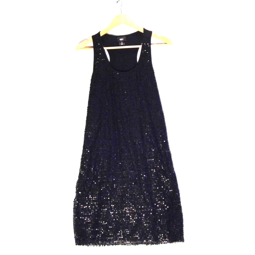 Mossimo Womens Black Sequin Tank Dress Small Sleeveless Knee Length 1-00158